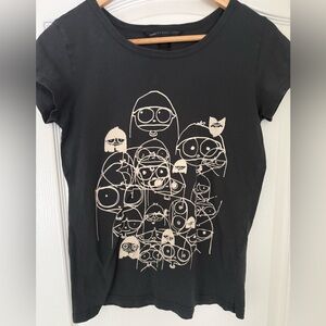 Marc By Marc Jacobs Black Short-Sleeve Tee with Cream Graphic Faces